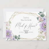 Violett-Blume werden Sie meine Trauzeugin sein Einladung (Vorderseite)