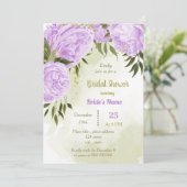 Violett Blumen Grüne Brautdusche Einladung (Stehend Vorderseite)