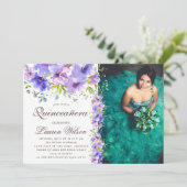Violett Blumengarten Quinceanera Foto Einladung (Stehend Vorderseite)