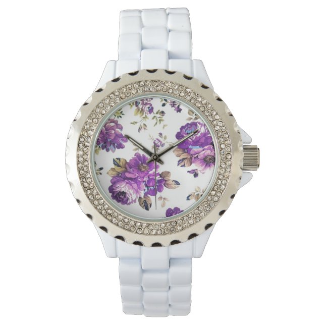 Violett-Blumenmuster Armbanduhr (Vorderseite)