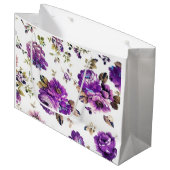 Violett-Blumenmuster Große Geschenktüte (Vorderseite Schrägansicht)