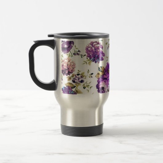 Violett-Blumenmuster Reisebecher (Links)