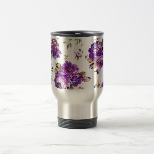 Violett-Blumenmuster Reisebecher (Mittel)