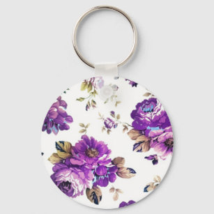 Violett-Blumenmuster Schlüsselanhänger