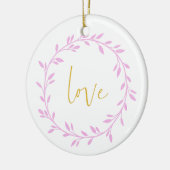 Violett Blumenreath mit Liebe in Gelbschrift Keramik Ornament (Links)