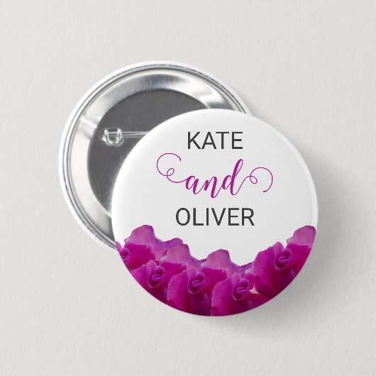 Violett Blumenstrauß Lila Rose Elegante Hochzeit Button (Vorne & Hinten)