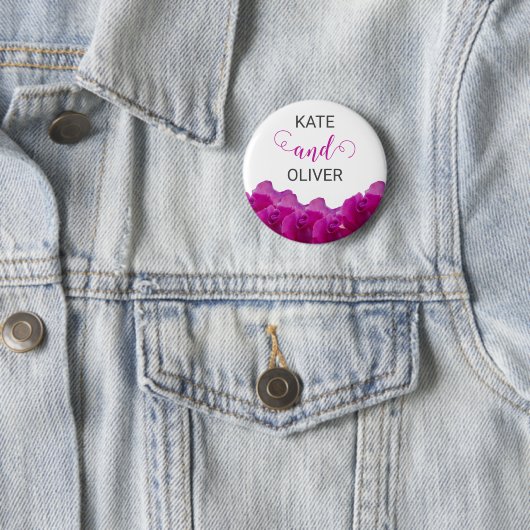 Violett Blumenstrauß Lila Rose Elegante Hochzeit Button (Beispiel)