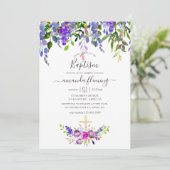 Violett-Blumentaufen Einladung (Stehend Vorderseite)