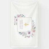 Violett Blush Floral| Goldkreuz Banner (Vertikal)