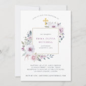Violett Blush Floral | Goldkreuz Einladung (Vorderseite)
