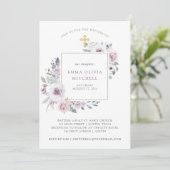 Violett Blush Floral | Goldkreuz Einladung (Stehend Vorderseite)