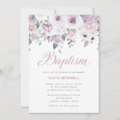 Violett Blush Floral | Taufe Einladung (Vorderseite)