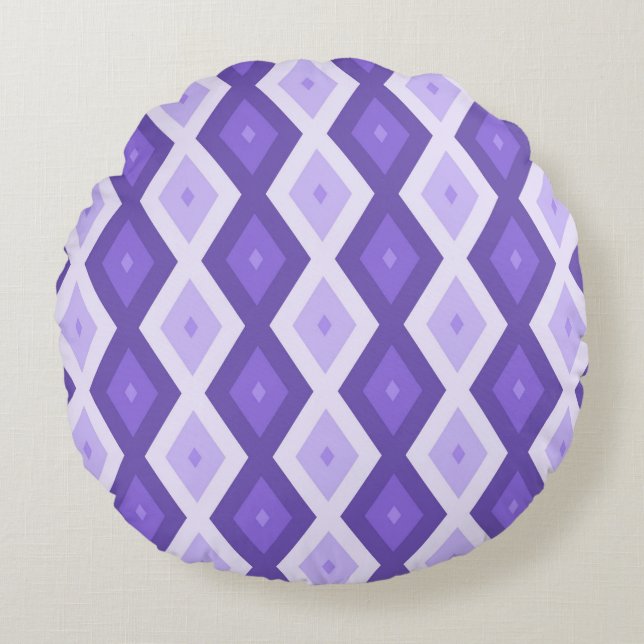 Violett-Diamantmuster Rundes Kissen (Vorderseite)