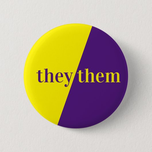 Violett Gelbe Pronoun-Taste Sie/sie Button (Vorderseite)