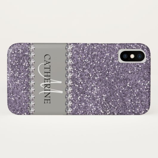 Violett-Glitzer, Diamantbeizen, Name und Monogramm Case-Mate iPhone Hülle (Rückseite (Horizontal))
