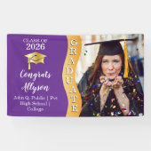 Violett | Gold Glückwunschs Graduate Wave Foto Banner (Horizontal)
