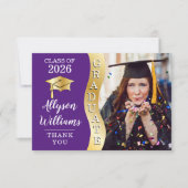 Violett | Gold Graduate Wave Grad Cap Foto Dankeskarte (Vorderseite)