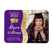 Violett | Gold Graduate Wave Grad Cap Foto Magnet (Horizontal)