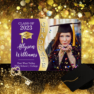 Violett   Gold Graduate Wave Grad Cap Foto Magnet