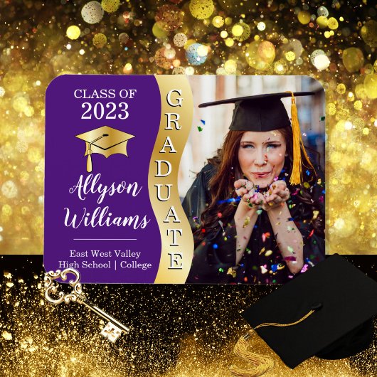 Violett | Gold Graduate Wave Grad Cap Foto Magnet