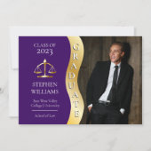 Violett | Gold Graduate Wave Law Justice Grad Ankündigung (Vorderseite)