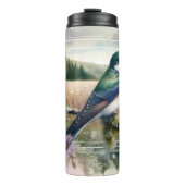 Violett-grüner Vogelwald Prairie Tumbler Thermosbecher (Vorderseite)