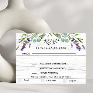 Violett-Holzmenü Hochzeit RSVP Reaktion Mitteilungskarte