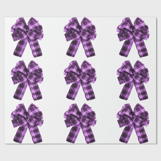 Violett Kariert Bows Wrapping Paper Geschenkpapier (Flach)