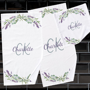 Violett-Lavaflorale Monogramm-Name elegant Badhandtuch Set