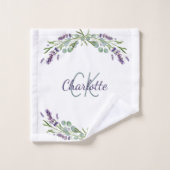 Violett-Lavaflorale Monogramm-Name elegant Badhandtuch Set (Waschlappen)