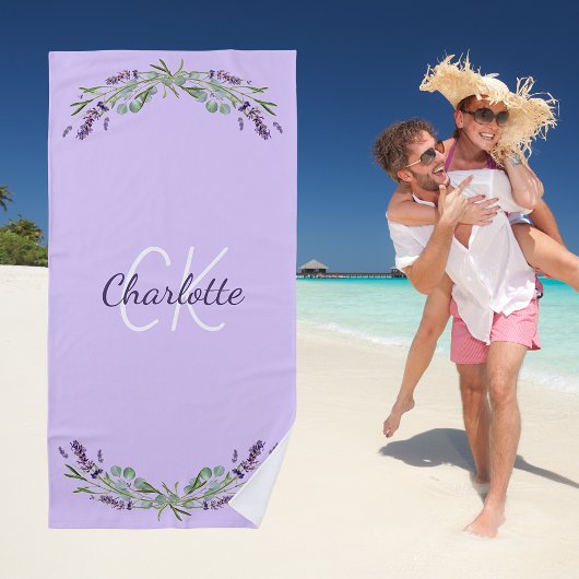 Violett-Lavaflorale Monogramm-Name elegant Strandtuch