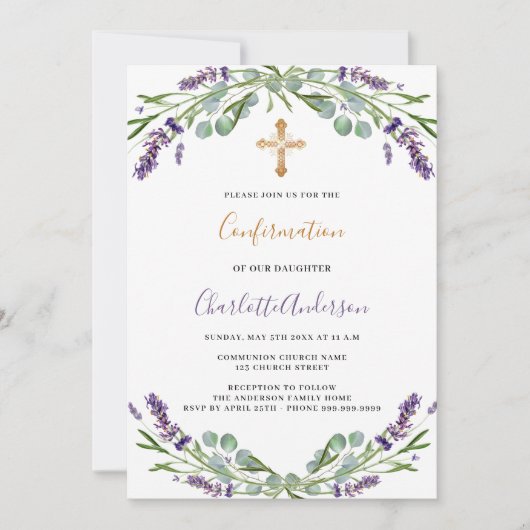 Violett-Lavendel-Blumengrün Bestätigung Einladung (Vorderseite)
