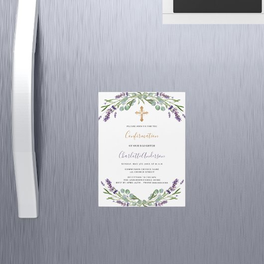 Violett-Lavendel-Blumengrün Bestätigung Magneteinladung