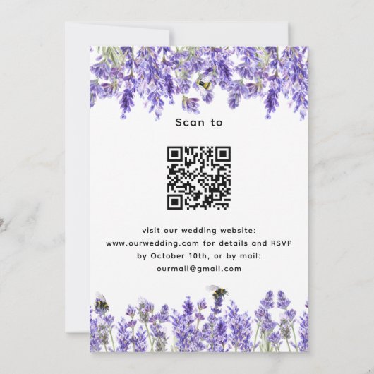 Violett-Lavendel QR UAWG Details Hochzeit Einladung (Rückseite)