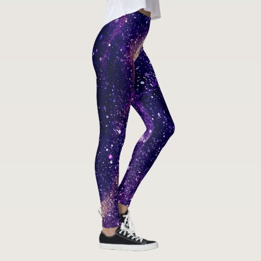 Violett lila abstraktes Galaxienuniversum Leggings (Rechts)