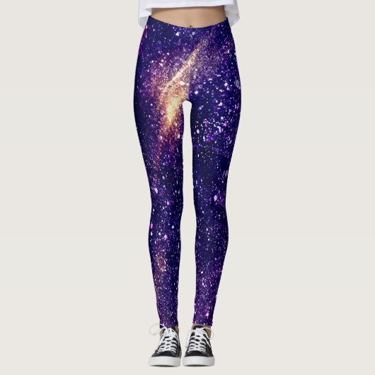 Violett lila abstraktes Galaxienuniversum Leggings (Vorderseite)