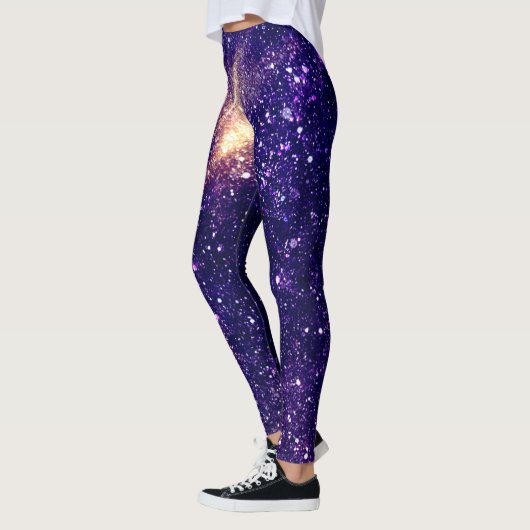 Violett lila abstraktes Galaxienuniversum Leggings (Links)