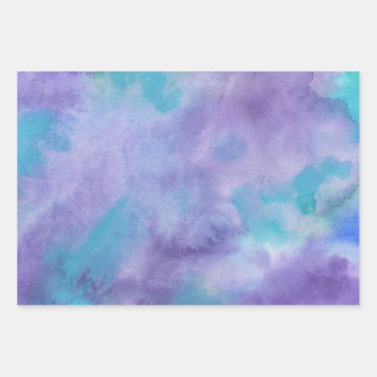 Violett Lila Aquamarin grün Abstrakte Wasserfarbe Geschenkpapier Set (Vorderseite 3)