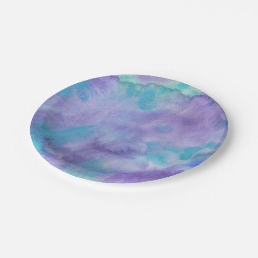 Violett Lila Aquamarin grün Abstrakte Wasserfarbe Pappteller (Schrägansicht)