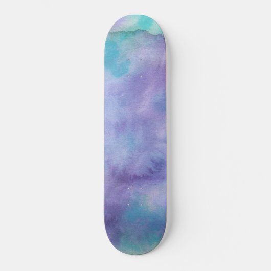 Violett Lila Aquamarin grün Abstrakte Wasserfarbe Skateboard (Vorderseite)