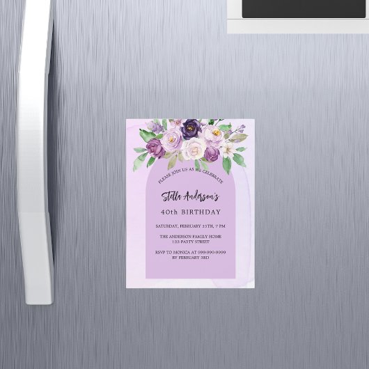 Violett lila Blume Grün Arc Luxus Geburtstag Magneteinladung