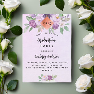 Violett-Lila-Blumen-Graduierungsparty Einladung