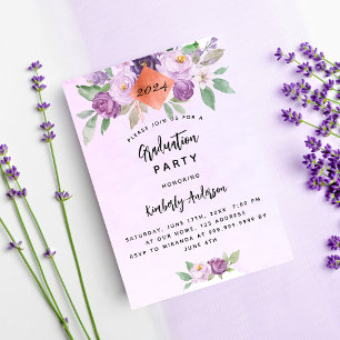 Violett-Lila-Blumen-Graduierungsparty Einladungspostkarte