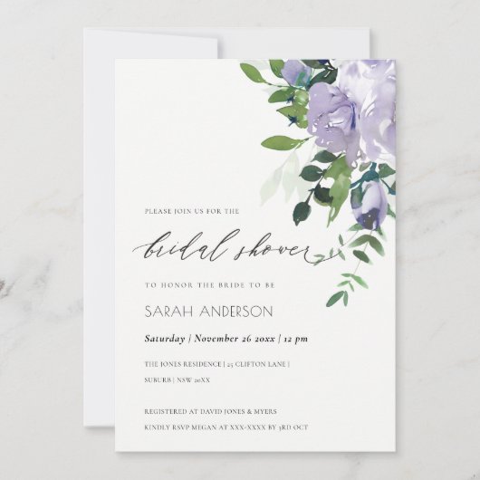 Violett Lila Blumenblätterung Brautparty laden Dankeskarte (Vorderseite)