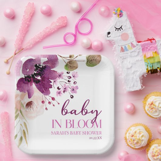 Violett Lila Blütenbaby in Bloom Baby Dusche Pappteller (Party)