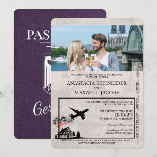 Violett Lila Deutschland Reisepass Hochzeit Einladung