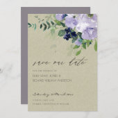 Violett Lila florale Kraft Save the Date einladen Dankeskarte (Vorne/Hinten)