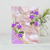 Violett lila, Gold und Rose, Rosa, Magenta Silk Einladung (Stehend Vorderseite)