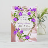 Violett lila, Gold und Rose, Rosa, Magenta Silk Einladung (Stehend Vorderseite)