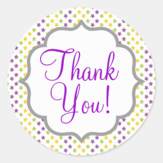 Violett Lila, Grün und Gelb Sterne, Sterne Runder Aufkleber